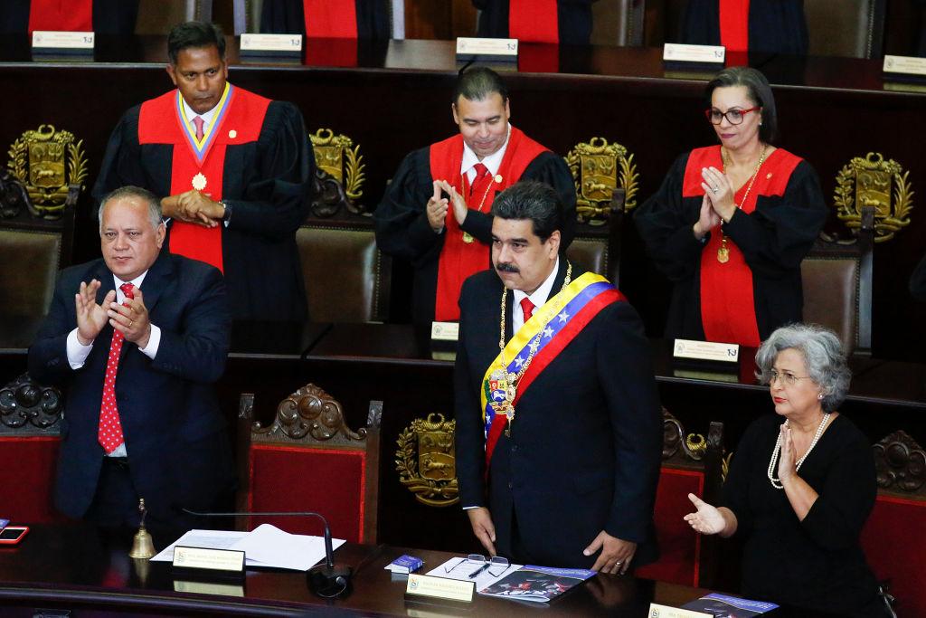 President of Venezuela Nicolás Maduro (C) looks on before talking to judges and members of the Supreme Justice Tribunal on its annual opening day of sessions on Jan. 24 in Caracas, Venezuela. (Getty Images/Getty Images)