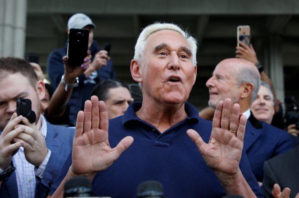 Roger Stone speaks after his appearance at Federal Court in Fort Lauderdale, Florida, U.S., January 25, 2019. (Reuters/Joe Skipper)
