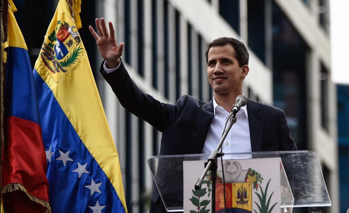 Venezuela's National Assembly Leader Juan Guaido during a mass opposition rally against political rival Nicolas Maduro in which he declared himself the country's 'acting president' in Caracas, Venezuela, on Jan. 23, 2019. (Federico Parra /AFP/Getty Images)