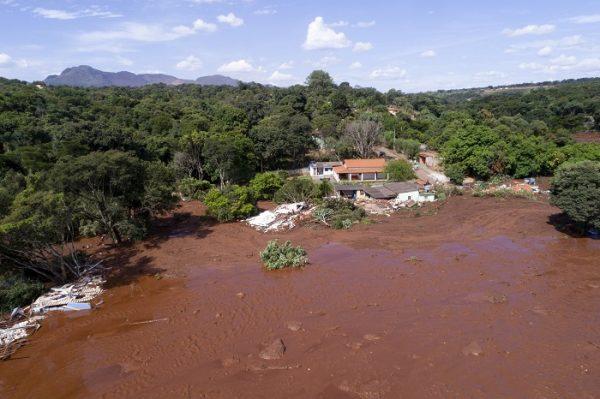 An aerial view shows flooding triggered by a collapsed dam near Brumadinho, Brazil, on Jan. 25, 2019. (Bruno Correia/Nitro via AP)