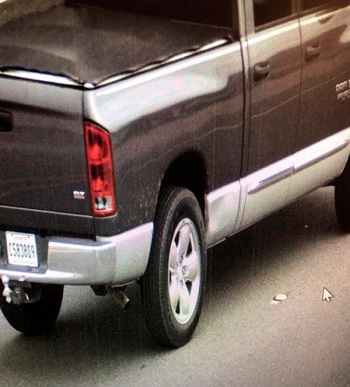 A 2004 Dodge pickup truck, gray on top, silver on bottom, a 4-door, license plate C583809 driven by shooting suspect Dakota Theriot, 21. (Livingston Parish Sheriff’s Office via AP)
