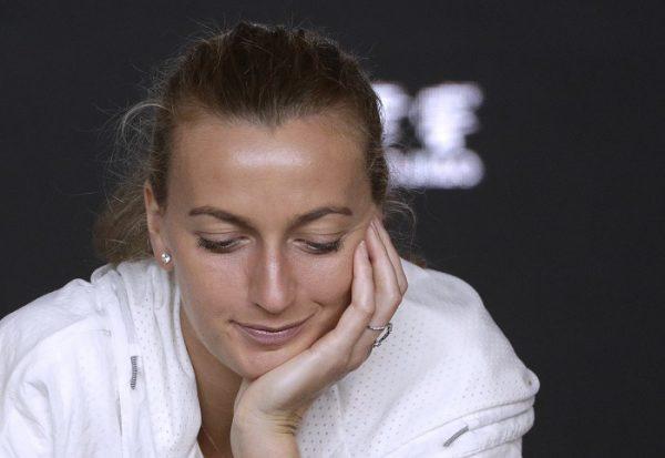 Petra Kvitova of the Czech Republic speaks at a press conference following her loss to Japan's Naomi Osaka in the women's singles final at the Australian Open tennis championships in Melbourne, Australia, on Jan. 26, 2019. (Mark Schiefelbein/AP Photo)