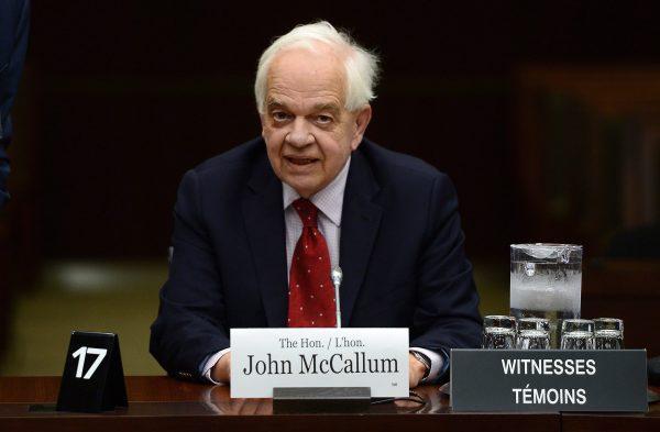 John McCallum, then Canada’s ambassador to the People’s Republic of China, at a meeting of the House of Commons Standing Committee on Foreign Affairs and International Development in Ottawa on May 2, 2017. (The Canadian Press/Sean Kilpatrick)