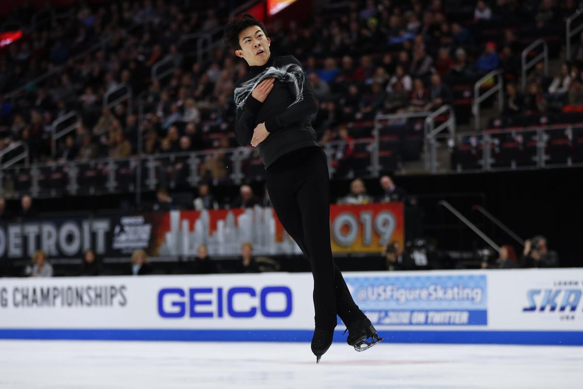 Nathan Chen performs during the men's free skate at the U.S. Figure Skating Championships, Jan. 27, 2019, in Detroit. (AP Photo/Paul Sancya)