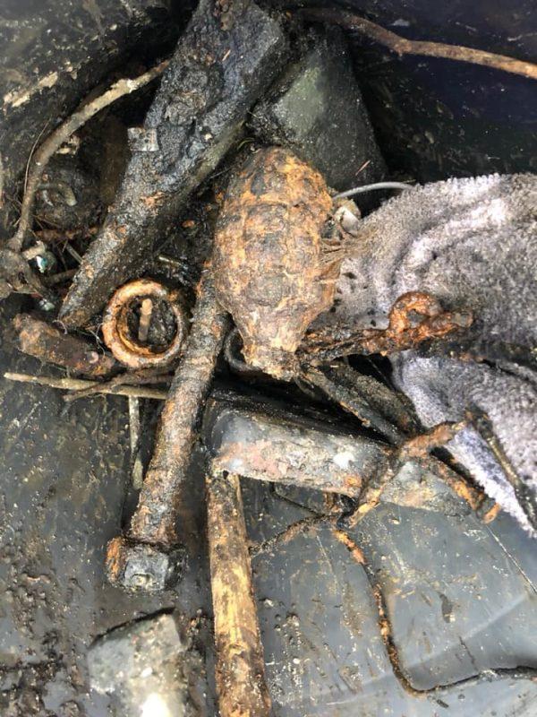 Scrap metal, along with a World War II grenade, snagged by a magnet fisher in Florida on Jan. 26, 2019. (Ocala Police Department)