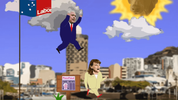 [caption id="attachment_2784116" align="alignnone" width="600"] A screenshot of Clive Palmer: Humble Meme Merchant, a mobile platform game starring United Australia Party founder and billionaire Clive Palmer (left). (Screenshot/United Australia Party)