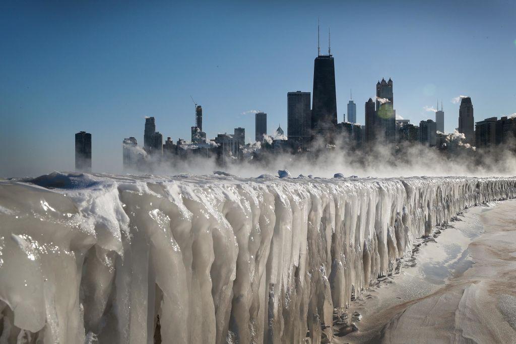 Ice covers the Lake Michigan shoreline in Chicago on Jan. 30, 2019. (Scott Olson/Getty images)