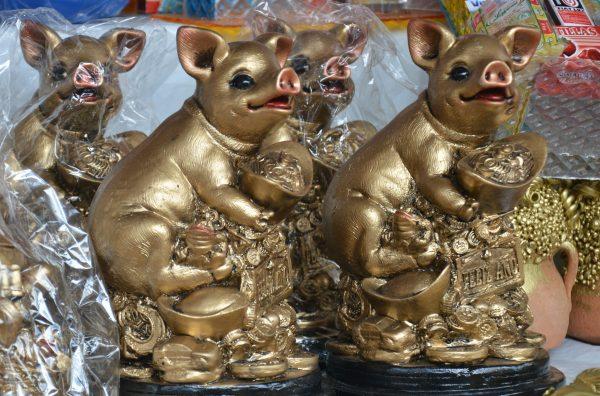 Pig statues (a symbol of good luck and prosperity), are displayed for sale in La Paz, Bolivia on Jan. 24, 2019. (Aizar Raldes/AFP/Getty Images)