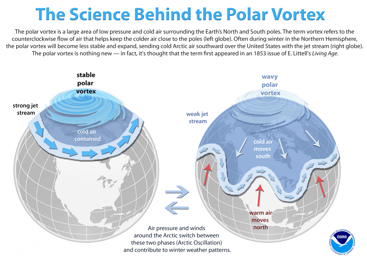 A graphic showing the science behind the polar vortex. (NOAA)
