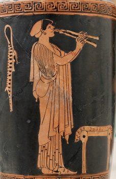 Many have deemed the sound of ancient Greek music a lost art. Girl playing the aulos or double flute, circa 480 B.C. Attic red-figure on a vase. Fletcher Fund, 1924. The Metropolitan Museum of Art. (Marie-Lan Nguyen / CC-BY 2.5)