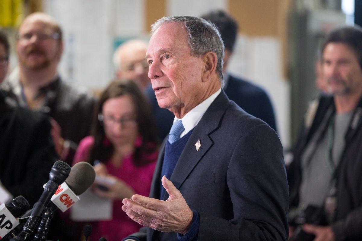 Former New York City Mayor Michael Bloomberg speaks with the media after touring the W.H. Bagshaw Company during an exploratory trip in Nashua, New Hampshire on January 29, 2019. (Scott Eisen/Getty Images)