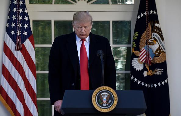 President Trump makes a statement at the Rose Garden of the White House. (Olivier Douliery-Pool/Getty Images)