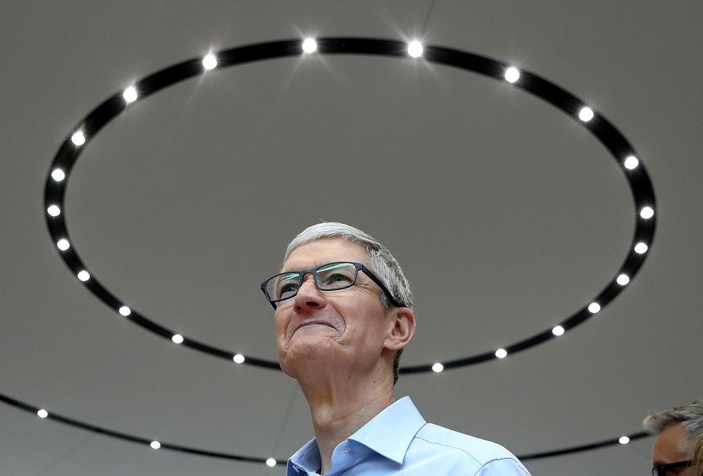 Apple CEO Tim Cook looks on during an Apple special event at the Steve Jobs Theater on the Apple Park campus on Sept. 12, 2017 in Cupertino, Calif.(Justin Sullivan/Getty Images)
