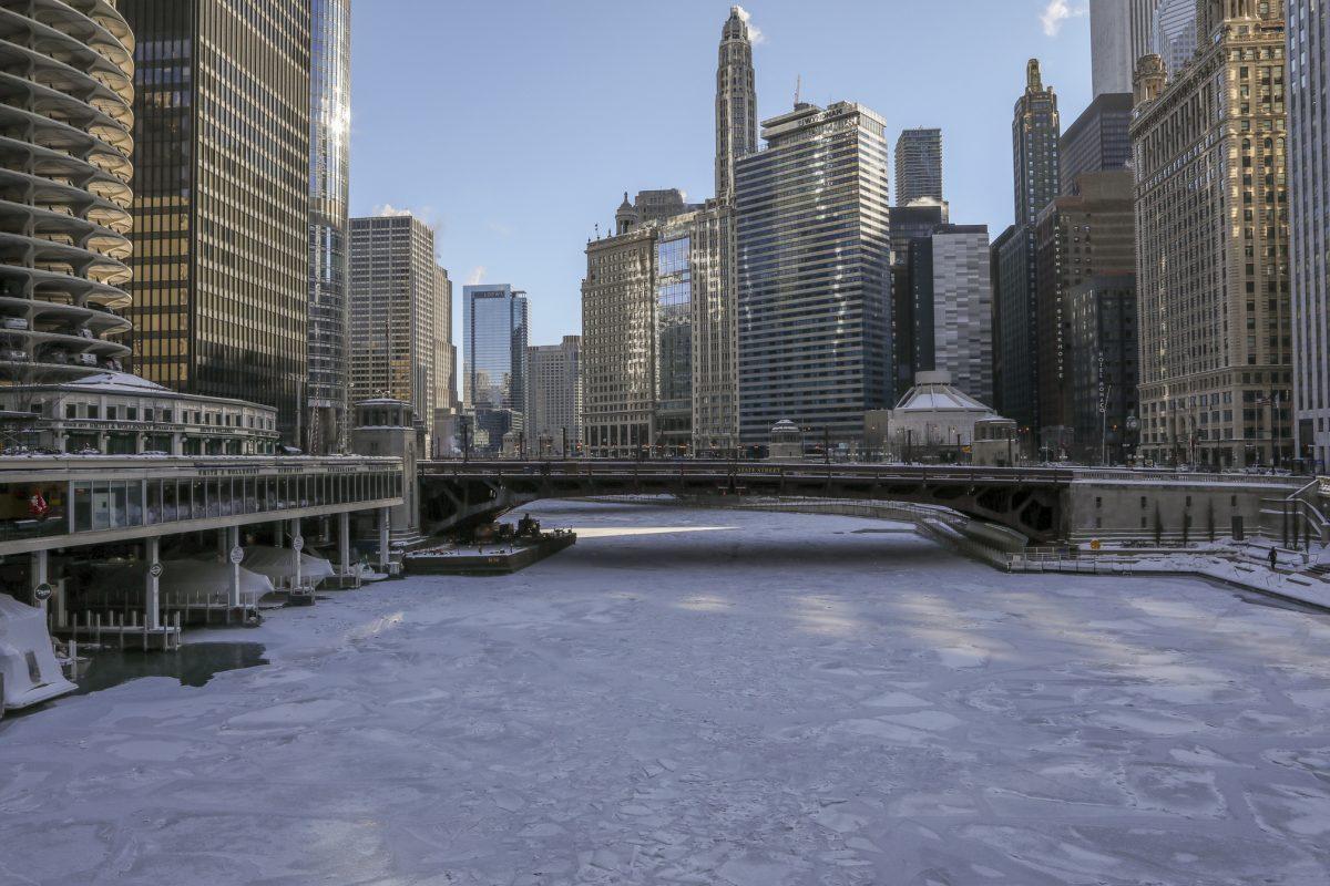 Ice covers the Chicago River on Jan. 30, 2019. (AP Photo/Teresa Crawford)
