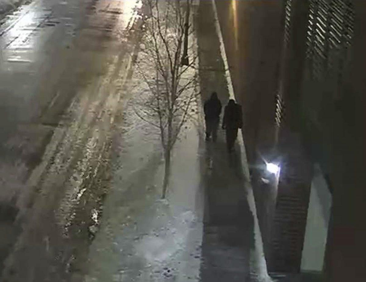 This image taken from surveillance video shows two people of interest in an attack on "Empire" actor Jussie Smollett walking along a street in the Streeterville neighborhood of Chicago, on Jan. 29, 2019. (Courtesy of Chicago Police Department via AP)