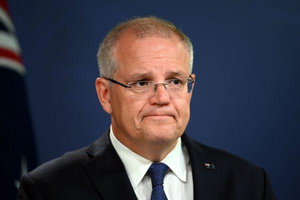 Australia's Prime Minister Scott Morrison briefs media about the flooding situation in Queensland during a press conference in Sydney on Feb. 8, 2019. (Saeed Khan/AFP/Getty Images)
