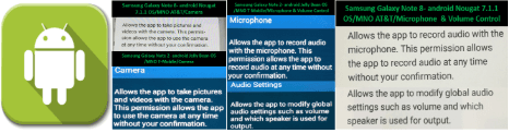 Android hardware application permission statements: camera, microphone and audio settings. (Rex M Lee)