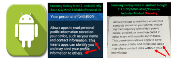 Android personal ID and contacts application permission statements: In contradiction to Google’s privacy policy, Android apps enable app developers such as Facebook and Amazon to capture the Apple and Android product user’s ID. (Rex M Lee)
