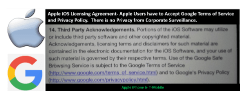Apple Terms of Use (#14. Third Party Acknowledgements) regarding Google and other preinstalled app developers. (Rex M Lee)