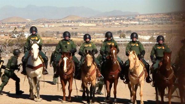 U.S. soldiers, border patrol on horseback during a drill in Ciudad Jaurez, Chihuahua, Mexico, on Jan. 31, 2019. (image via Reuters)