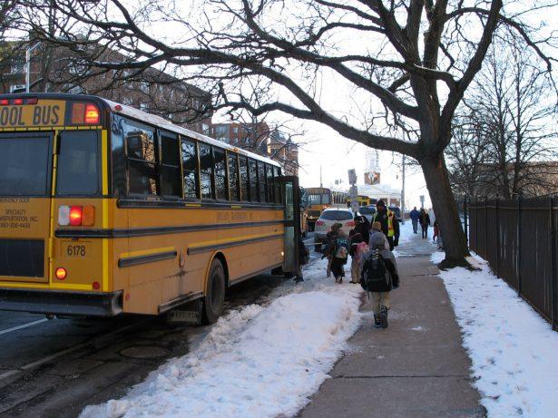 Students board a bus after being dismissed from the Dr. Ramon Betances Elementary School in Hartford, Conn., on Jan. 31, 2019. (Dave Collins/AP Photo)
