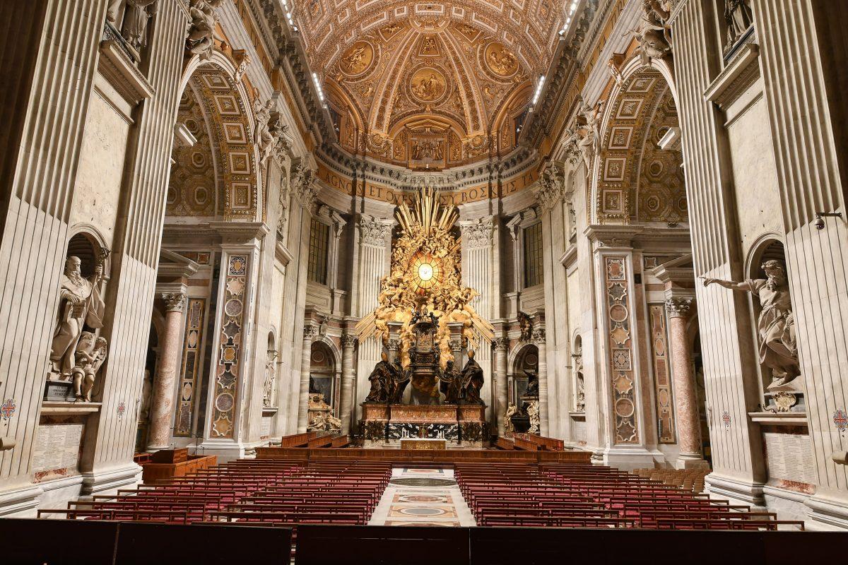 Inside St. Peter's Basilica in Rome, where new lights shine on great works of art and architecture. (OSRAM Licht AG)