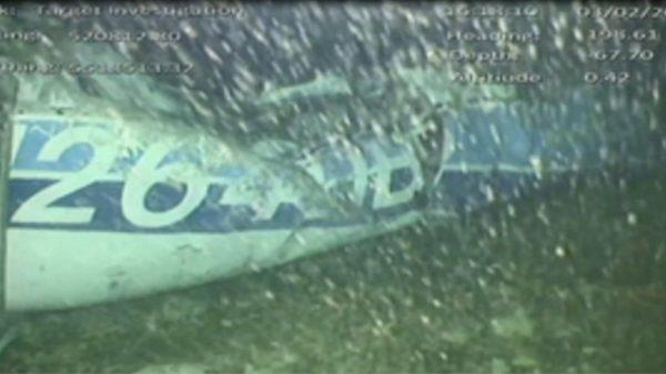 The wreckage of the missing aircraft carrying soccer player Emiliano Sala is seen on the seabed near Guernsey, in this still image from video taken Feb. 3, 2019. (AAIB/ via Reuters TV)