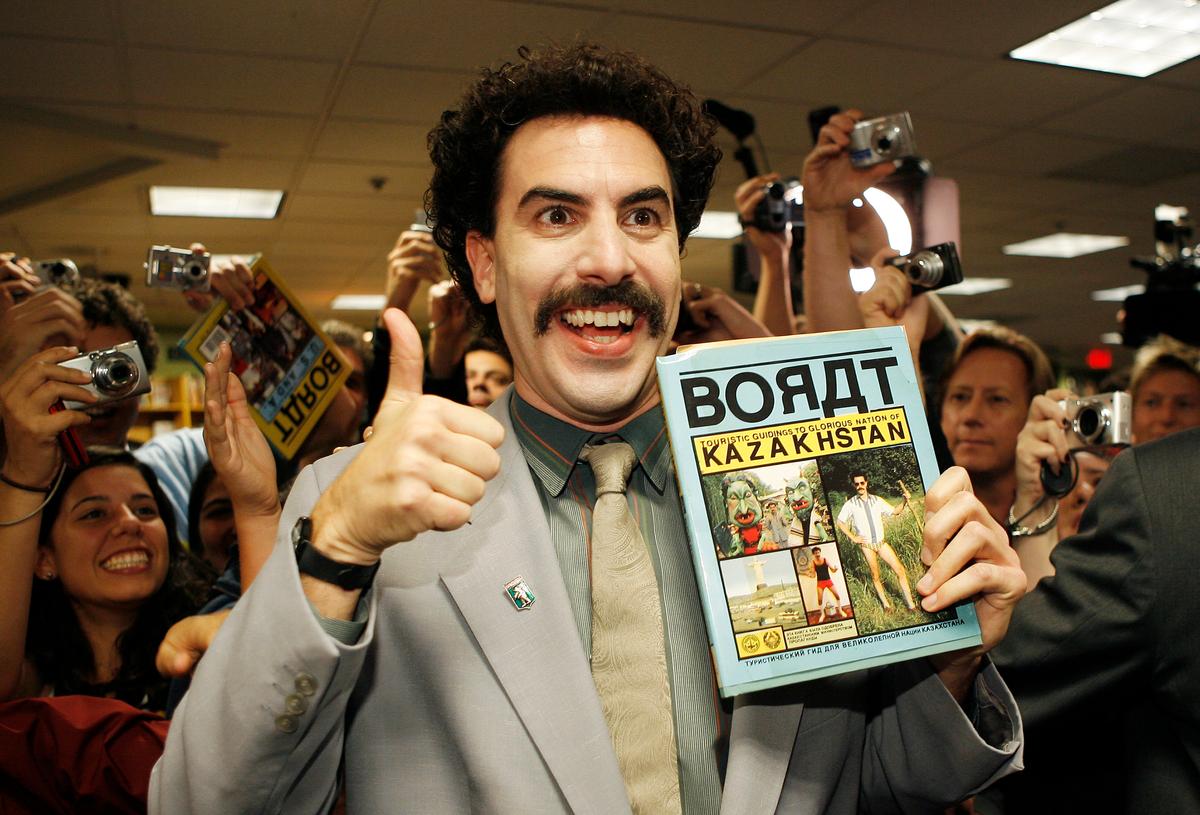 Borat Sagdiyev, played by actor Saha Baron Cohen, attends a book signing for his new book "BORAT: Touristic Guidings to Minor Nation of U.S. and A. and Touristic Guidings to Glorious Nation of Kazakhstan" at Borders on November 7, 2007 in Los Angeles, Calif. (Vince Bucci/Getty Images)