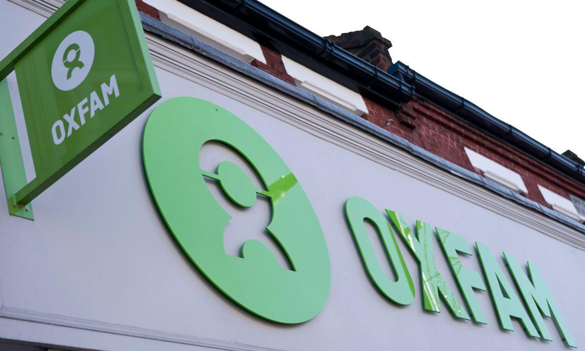 Oxfam signage is pictured outside a high street branch of an Oxfam charity shop in south London on Feb. 17, 2018. (Justin Tallis/AFP/Getty Images)