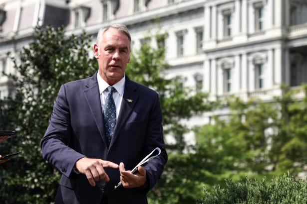Former Secretary of the Interior Ryan Zinke speaks to reporters outside the West Wing of the White House in Washington on Aug. 16, 2018. (Samira Bouaou/The Epoch Times)