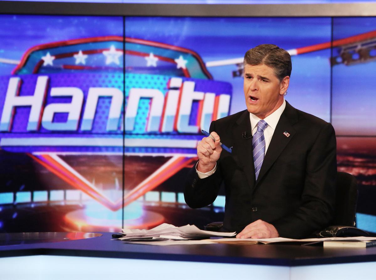 Host Sean Hannity on set of FOX's "Hannity With Sean Hannity" at FOX Studios on Apr. 21, 2014 in New York City. (Paul Zimmerman/Getty Images)