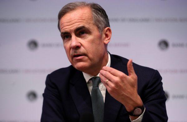 The Governor of the Bank of England, Mark Carney speaks at a news conference at the Bank of England in London on Feb. 7, 2019. (Hannah McKay/Pool/Reuters)