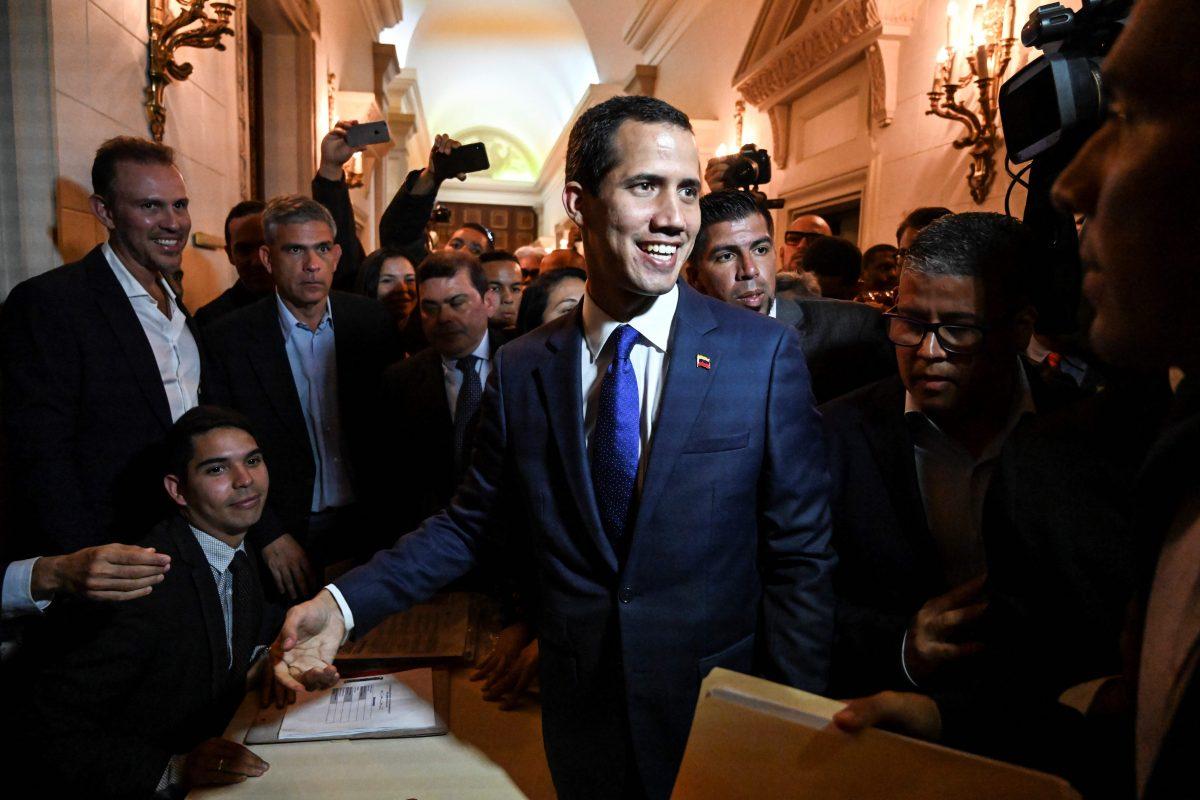 Venezuela's opposition leader and self-proclaimed acting president Juan Guaido heads to a session of the National Assembly in Caracas, on Feb. 5, 2019. (JUAN BARRETO/AFP/Getty Images)