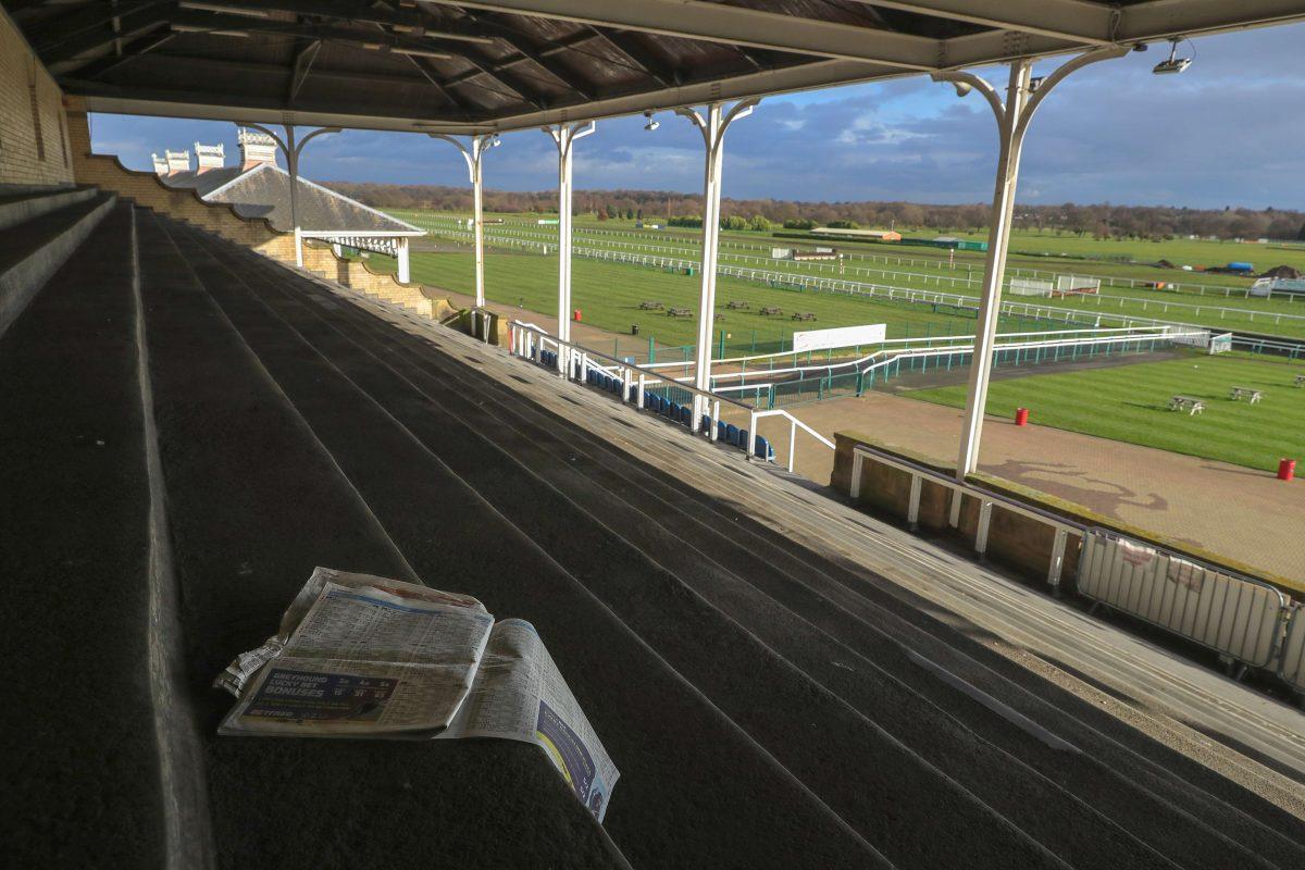 Empty terraces and stands at Doncaster Racecourse, United Kingdom, on Feb. 7, 2019. (Christopher Furlong/Getty Images)