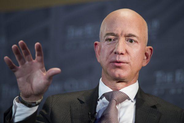 Jeff Bezos, Amazon founder and CEO, speaks at The Economic Club of Washington's Milestone Celebration in Washington, on Sept. 13, 2018. (Cliff Owen/AP)