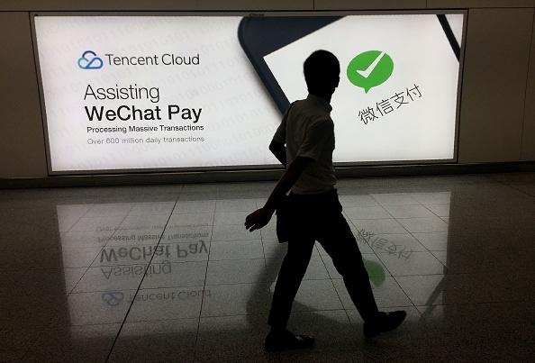 An advertisement for the WeChat social media platform owned by China's Tencent company. (RICHARD A. BROOKS/AFP/Getty Images)