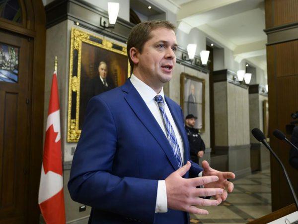 Conservative Leader Andrew Scheer holds a press conference on Parliament Hill in Ottawa on Feb. 8. (The Canadian Press/Sean Kilpatrick)