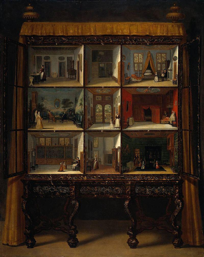 The Oortman dollhouse in a painting by Jacob Appel, 1710. Rijksmuseum, Amsterdam. (Public Domain)
