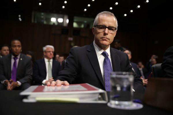Former FBI official Andrew McCabe waits for the beginning of a hearing before the Senate Intelligence Committee with the other heads of the U.S. intelligence agencies in the Hart Senate Office Building on Capitol Hill in Washington on May 11, 2017. (Alex Wong/Getty Images)