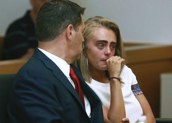 Michelle Carter awaits her sentencing in a courtroom in Taunton, Mass., on Aug. 3, 2017. (Matt West/The Boston Herald via AP)