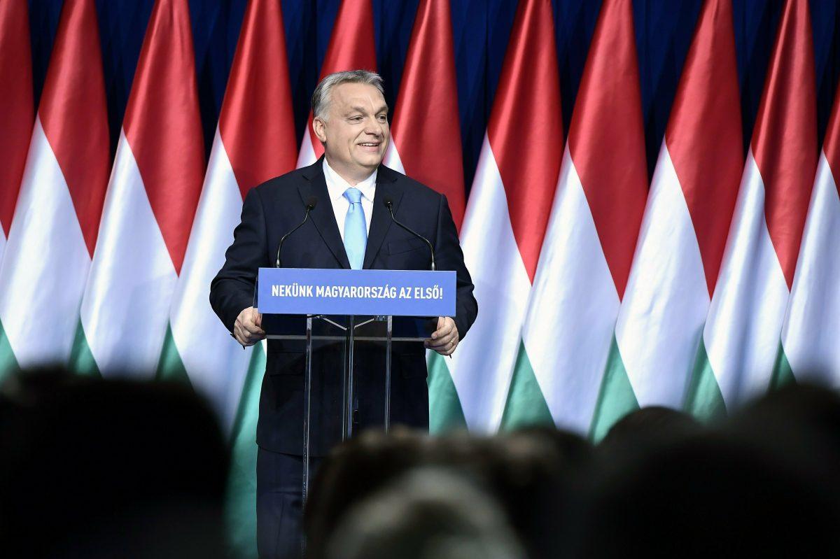 Hungarian Prime Minister Viktor Orban delivers his annual "State of Hungary" speech in Budapest, Hungary, on Feb. 10, 2019. (The Associated Press)