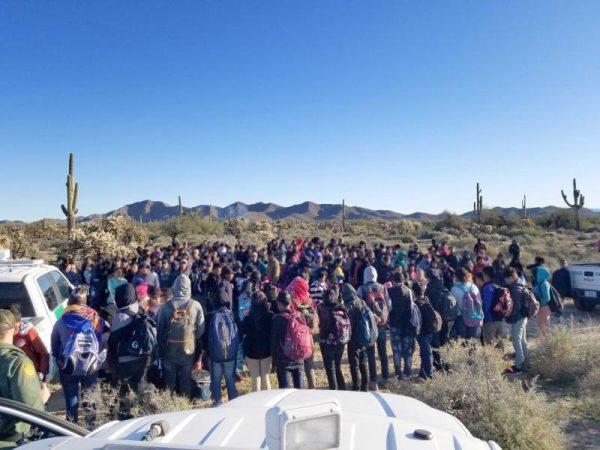 A large group of 325 Central Americans surrendered to U.S. Border Patrol agents on Feb. 7, 2019. (U.S. Customs and Border Protection)