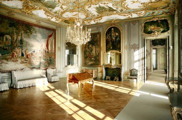 The Audience Hall is one of the more ornate rooms in the palace, with intricate gilt stuccowork and coloring on the ceilings that create a sense of depth. (UNESCO World Heritage Site Palaces Augustusburg and Falkenlust, Brühl. Photo: Horst Gummersbach)