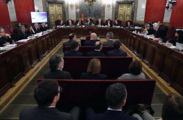 The trial of 12 Catalan separatist leaders at the Supreme Court in Madrid on Feb. 12, 2019. (J.J. Guillén/Pool/Getty Images)