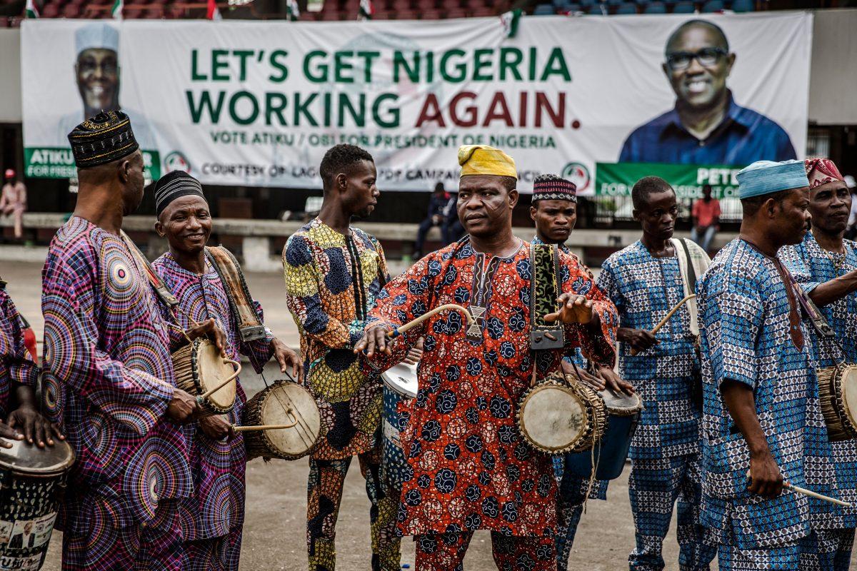 People's Democratic Party (PDP) supporters gather in Lagos' Tafawa Balewa Square, where the official opposition PDP party is holding a rally, in Nigeria, on Feb. 12, 2019. (Luis Tato/AFP/Getty Images)