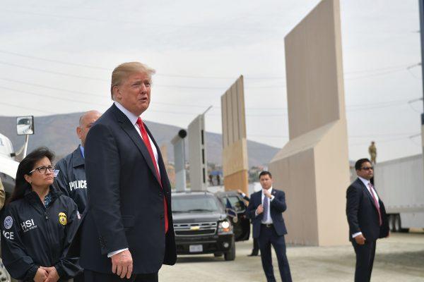 President Donald Trump inspects border wall prototypes in San Diego, Calif. on Mar. 13, 2018. (Mandel Ngan/AFP/Getty Images)