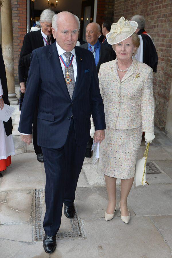 John Howard, former Prime Minister of Australia, with wife Jannette arrive at St James's Palace for a service for members of The Order of The Merit at St James's Palace in London, England, on May 4, 2017. (John Stillwell/WPA Pool/Getty Images)