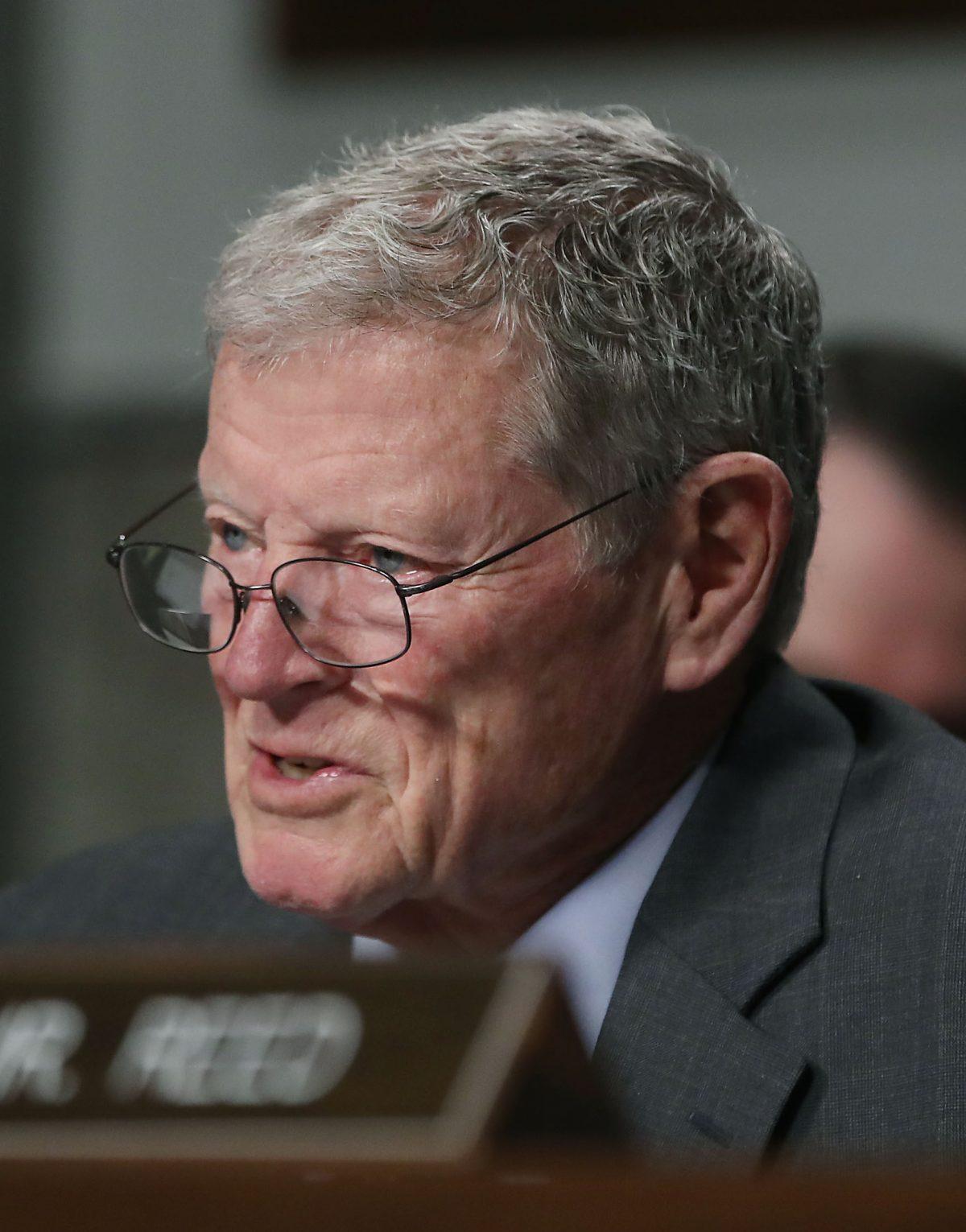 Chairman James Inhofe (R-Okla.) speaks during a Senate Armed Services Committee hearing in Washington on Feb. 14, 2019. (Mark Wilson/Getty Images)