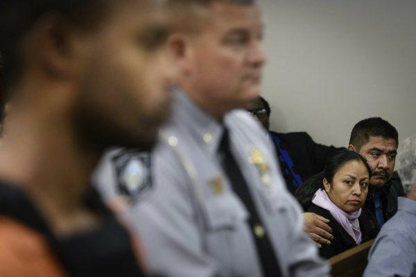 Celsa Maribel Hernandez Velasquez, mother of Hania Aguilar, stares at Michael Ray McLellan during his first court appearance in Lumberton, N.C., on Dec. 10, 2018. (Andrew Craft/The Fayetteville Observer via AP)