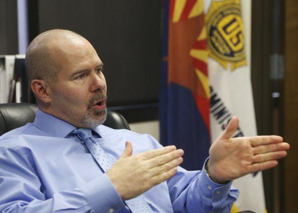 Doug Coleman, the U.S. Drug Enforcement Administration special agent in charge of Arizona, talks about the fentanyl epidemic during an interview at DEA headquarters in Phoenix, Arizona, on Jan. 31, 2019. (Ross D. Franklin/AP)